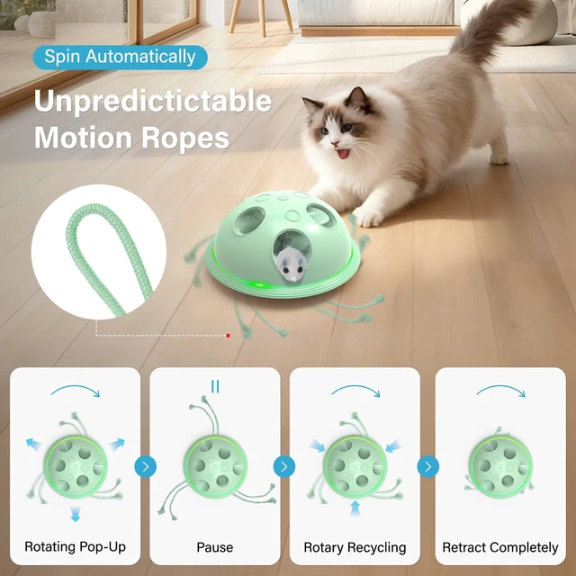 Alt view image 2 of 6 - Cat Toys for Bored Indoor Cats Interactive String and Mouse | Hide and Seek,Cat Puzzle Toy,Automatic String,Running Plush Mouse,Cat Gifts