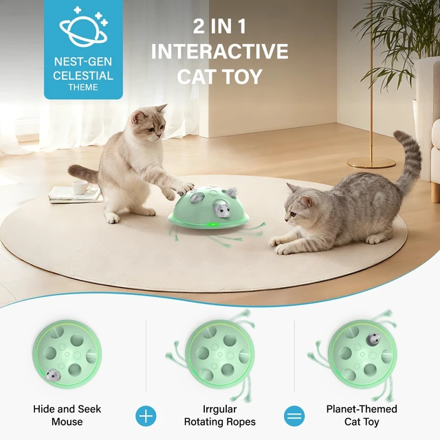 Alt view image 6 of 6 - Cat Toys for Bored Indoor Cats Interactive String and Mouse | Hide and Seek,Cat Puzzle Toy,Automatic String,Running Plush Mouse,Cat Gifts