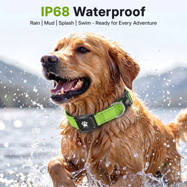 Alt view image 3 of 7 - GPS Dog Collar with Tracker, Waterproof, No Monthly Fee, Green, XS | Works with Apple Find My, iOS Only, MFi Certified, No SIM Card, for Small Dogs, Reflective Padded Nylon, Neck 10.5-13.5 in