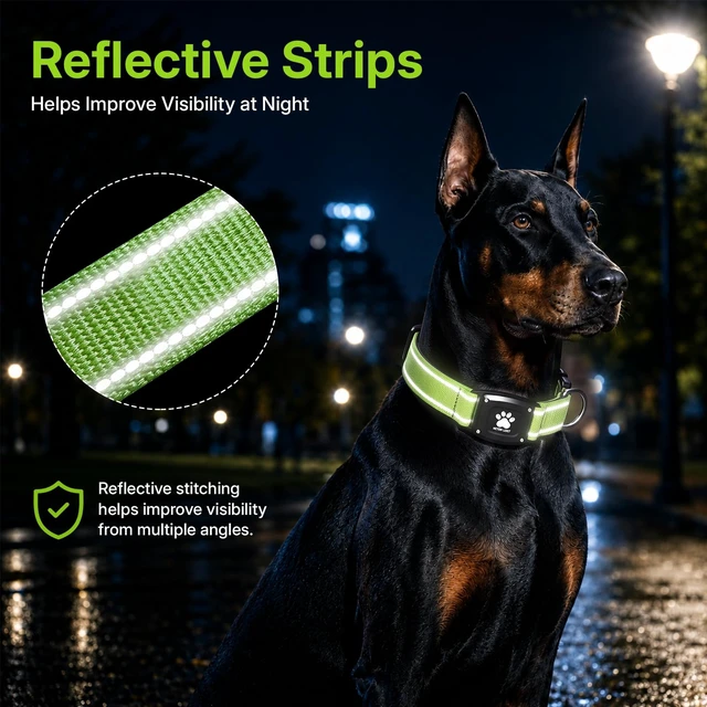 Alt view image 5 of 7 - GPS Dog Collar with Tracker, Waterproof, No Monthly Fee, Green, XS | Works with Apple Find My, iOS Only, MFi Certified, No SIM Card, for Small Dogs, Reflective Padded Nylon, Neck 10.5-13.5 in
