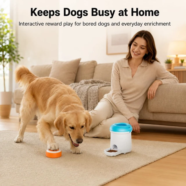 Alt view image 5 of 5 - Interactive Dog Treat Dispenser Toy with Remote Button, Dog Puzzle Feeder & Slow Feeder for Bored Dogs, Mental Stimulation Reward Training Toy with 8 DIY Stickers