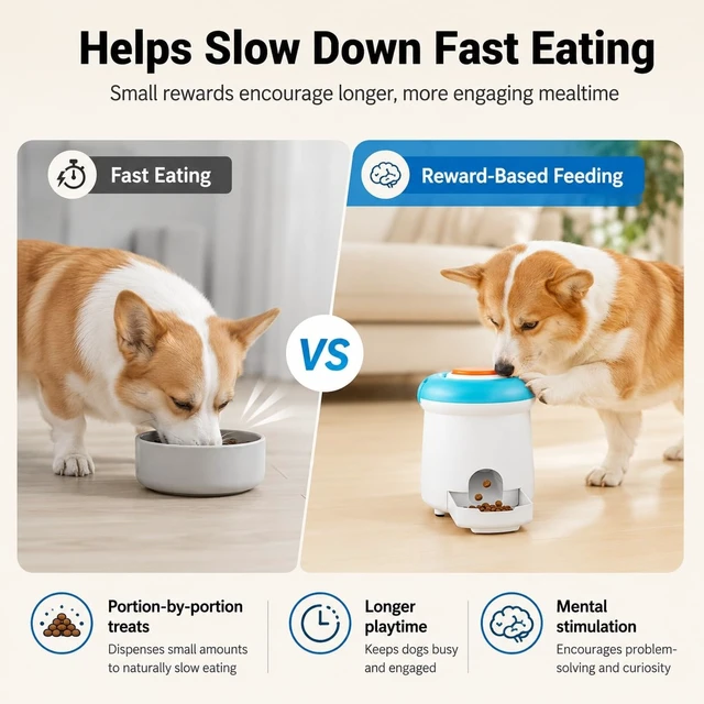 Alt view image 4 of 5 - Interactive Dog Treat Dispenser Toy with Remote Button, Dog Puzzle Feeder & Slow Feeder for Bored Dogs, Mental Stimulation Reward Training Toy with 8 DIY Stickers