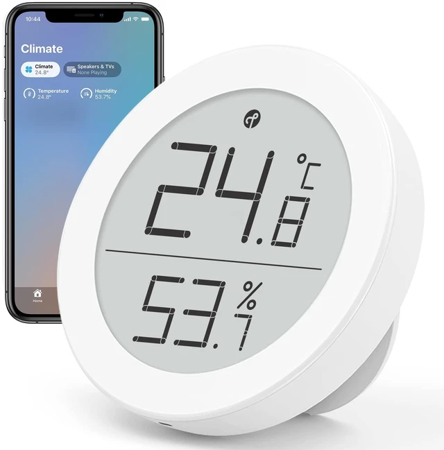 Main image of Thermometer Hygrometer Sensor Works with HomeKit (Only Works with iOS), Wireless Indoor Temperature and Humidity Monitor with E Ink Display for Home, via Thread or Bluetooth