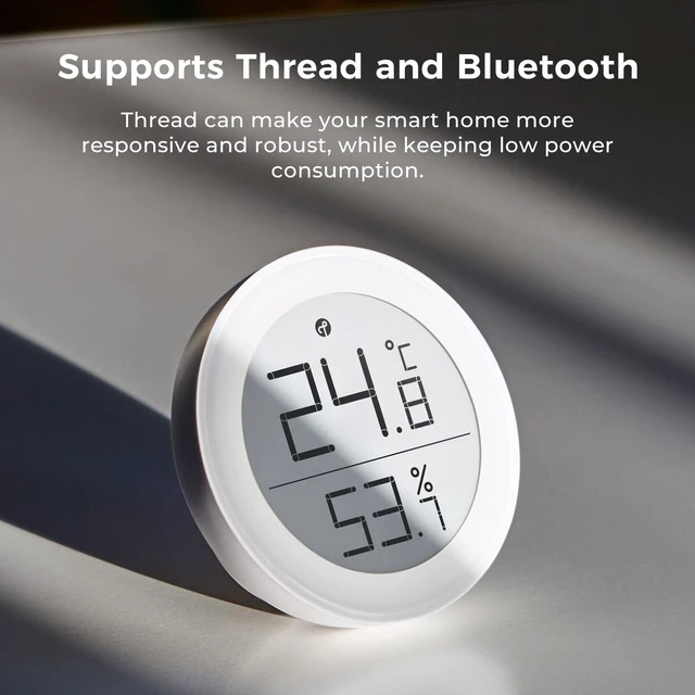 Alt view image 3 of 7 - Thermometer Hygrometer Sensor Works with HomeKit (Only Works with iOS), Wireless Indoor Temperature and Humidity Monitor with E Ink Display for Home, via Thread or Bluetooth