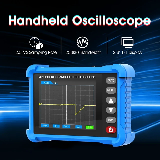 Alt view image 2 of 7 - Handheld Oscilloscope 2.8" TFT 250KHz Bandwidth, 2.5MS/s | Digital Tablet Oscilloscope with High Sampling Rate, Auto Trigger, Portable Mini Oscilloscope Kit for Home/Electrician/DIYer