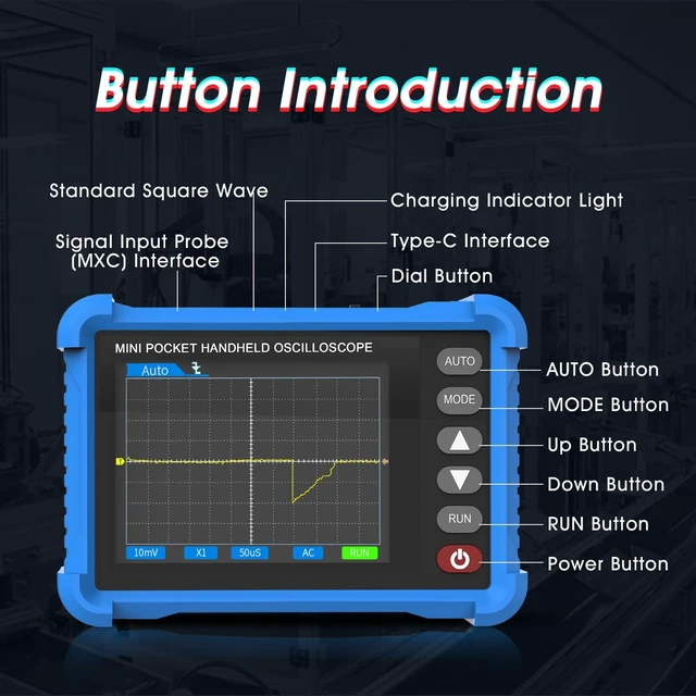 Alt view image 3 of 7 - Handheld Oscilloscope 2.8" TFT 250KHz Bandwidth, 2.5MS/s | Digital Tablet Oscilloscope with High Sampling Rate, Auto Trigger, Portable Mini Oscilloscope Kit for Home/Electrician/DIYer