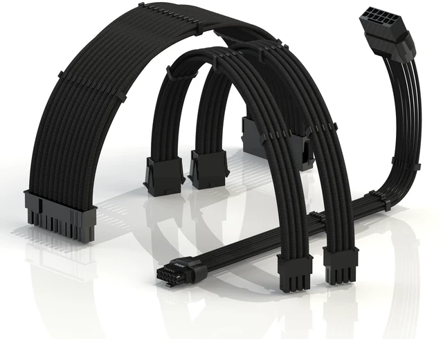 Main image of - AVA 12VHPWR PCIE 5.0 Power Extension Cables600W 16AWGUL-Rated, Sleeved Jacket, Molded Plugs4 Pcs Kit for RTX5000 RTX4000 GPUsBoost Gaming Performance30cm Black