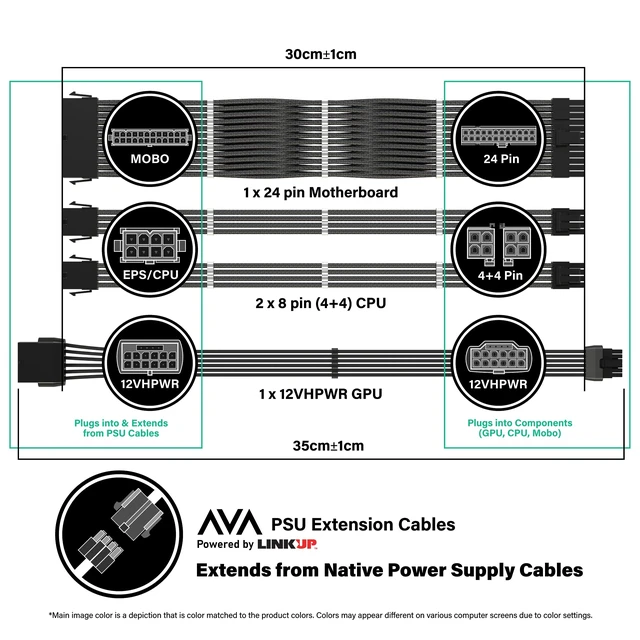 Alt view image 3 of 7 - - AVA 12VHPWR PCIE 5.0 Power Extension Cables600W 16AWGUL-Rated, Sleeved Jacket, Molded Plugs4 Pcs Kit for RTX5000 RTX4000 GPUsBoost Gaming Performance30cm Black