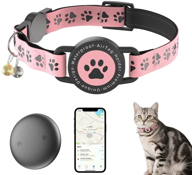 Main image of GPS Cat Tracker Collar (iOS & Android), No Monthly Fee Pet GPS Tracker Pink | Mini Bluetooth Smart Anti-Lost Pet Finder Tag Works with Apple Find My & Google Find Hub
