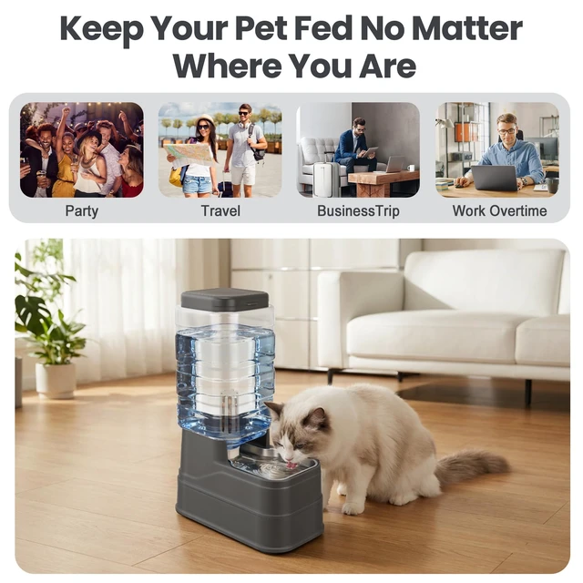Alt view image 2 of 7 - Automatic Dog Water Dispenser Gravity Stainless Steel Water Feeder Cat Waterer Feeder with Wide Mouth Bowl for Small Medium Dog Puppy Kitten (Filter &Ice Pack Included) 2.2Gallon Gray
