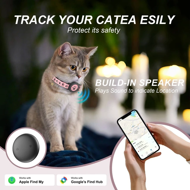 Alt view image 2 of 7 - GPS Cat Tracker Collar (iOS & Android), No Monthly Fee Pet GPS Tracker Pink | Mini Bluetooth Smart Anti-Lost Pet Finder Tag Works with Apple Find My & Google Find Hub