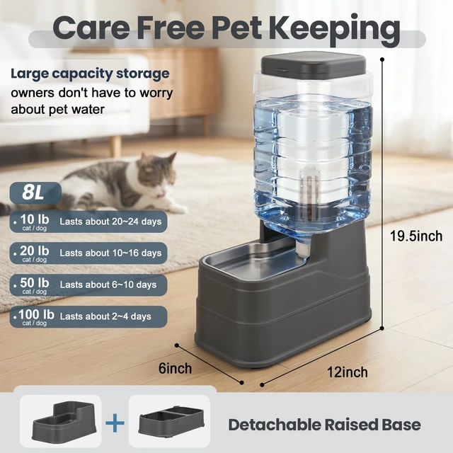Alt view image 3 of 7 - Automatic Dog Water Dispenser Gravity Stainless Steel Water Feeder Cat Waterer Feeder with Wide Mouth Bowl for Small Medium Dog Puppy Kitten (Filter &Ice Pack Included) 2.2Gallon Gray