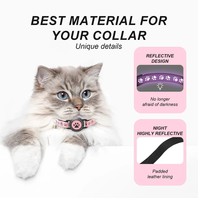 Alt view image 3 of 7 - GPS Cat Tracker Collar (iOS & Android), No Monthly Fee Pet GPS Tracker Pink | Mini Bluetooth Smart Anti-Lost Pet Finder Tag Works with Apple Find My & Google Find Hub