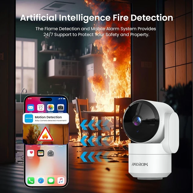 Alt view image 4 of 7 - Indoor Cameras, Alexa Camera for Baby/Elderly/Pet Monitoring | AI Smart Detection & Alarm, 2-way Talk, Night Vision, 2.4G WiFi App Control, Cloud & SD Card Storage, 2 Pack