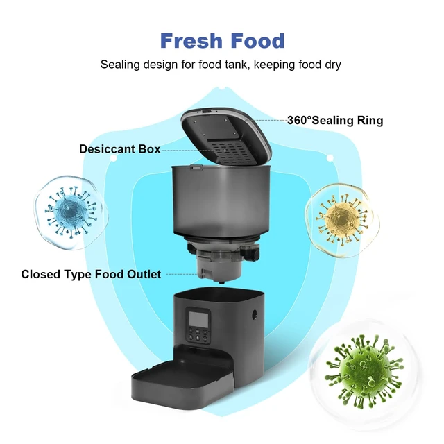 Alt view image 3 of 7 - Automatic Cat Feeder, 4L Cat Food Dispenser with 10s Voice Recorder, Pet Feeder up to 8 Meals per Day, Timed Dog Feeder with Dry Food Sealed Ring