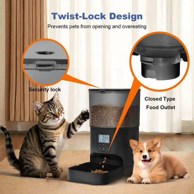 Alt view image 4 of 7 - Automatic Cat Feeder, 4L Cat Food Dispenser with 10s Voice Recorder, Pet Feeder up to 8 Meals per Day, Timed Dog Feeder with Dry Food Sealed Ring