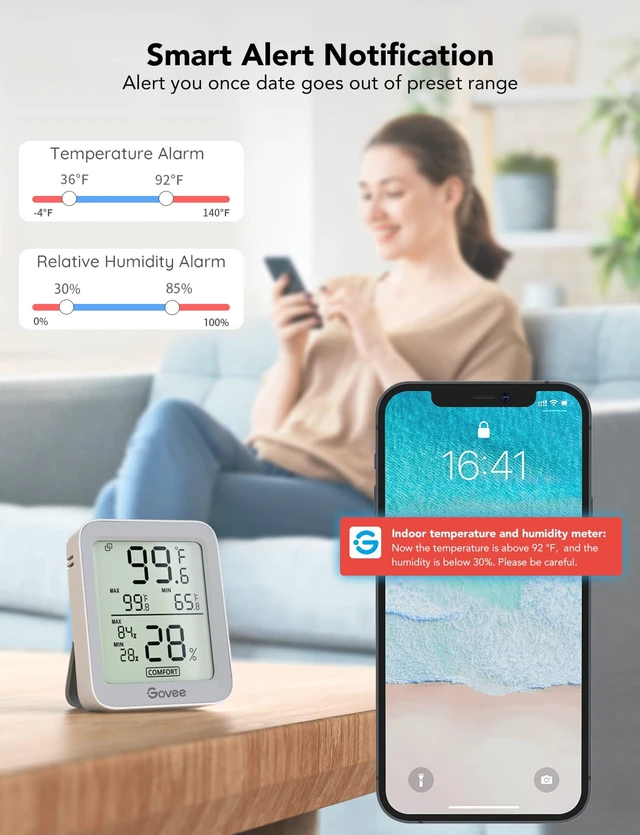 Alt view image 4 of 7 - Indoor Hygrometer Thermometer 3Pack H5075 with Bluetooth App Control | Room Temperature Humidity Meter, 164ft Remote Monitor, Smart Alerts, 2 Years Data Storage Export, for Bedroom Wine Cellar