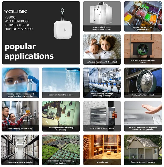 Alt view image 4 of 7 - Outdoor Temperature & Humidity Sensor, YS8005 | Temp/Humidity App Alerts, Up to 2-Year Battery, Works with Alexa/IFTTT, LoRa YoLink Protocol Up to 2034 Feet, Hub Required