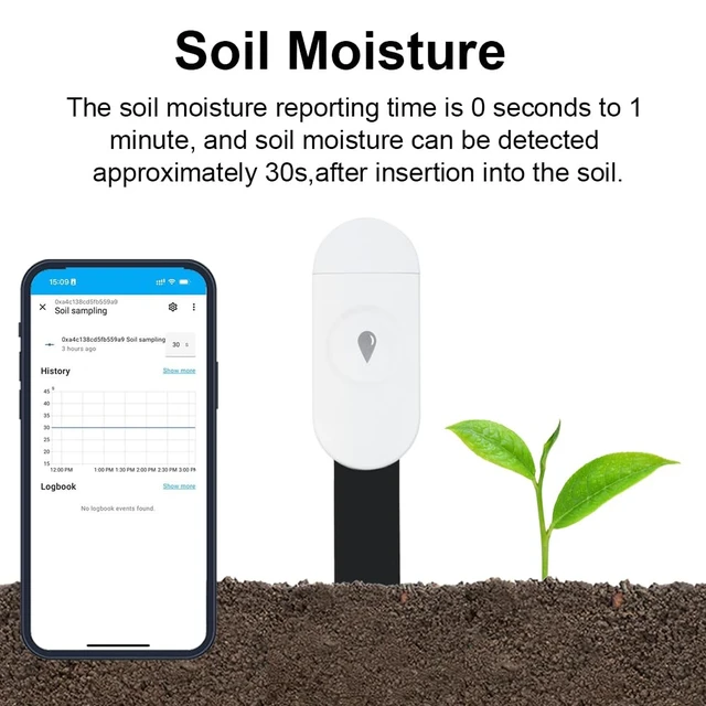 Alt view image 4 of 7 - Intelligent Soil Moisture Sensor, 3 Pack, Zigbee Hub Required | Capacitive Sensor, Moisture/Temperature Meter for Garden Planting, Compatible with Home Assistant Zigbee2mqtt