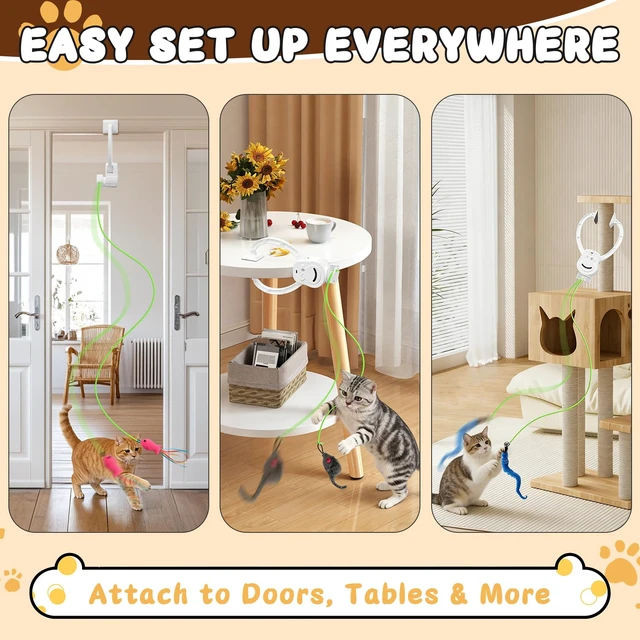 Alt view image 2 of 7 - Automatic Interactive Cat Toy for Indoor Cats, Hanging Cat Toy | Door hanging design with 360° rotating motion, USB-C rechargeable and smart touch restart.
