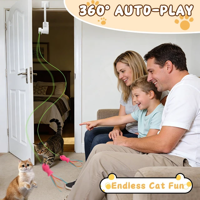 Alt view image 3 of 7 - Automatic Interactive Cat Toy for Indoor Cats, Hanging Cat Toy | Door hanging design with 360° rotating motion, USB-C rechargeable and smart touch restart.