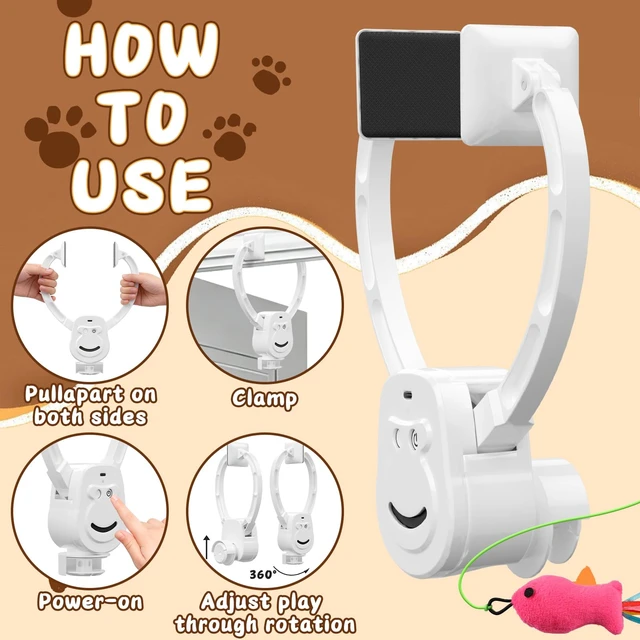 Alt view image 4 of 7 - Automatic Interactive Cat Toy for Indoor Cats, Hanging Cat Toy | Door hanging design with 360° rotating motion, USB-C rechargeable and smart touch restart.