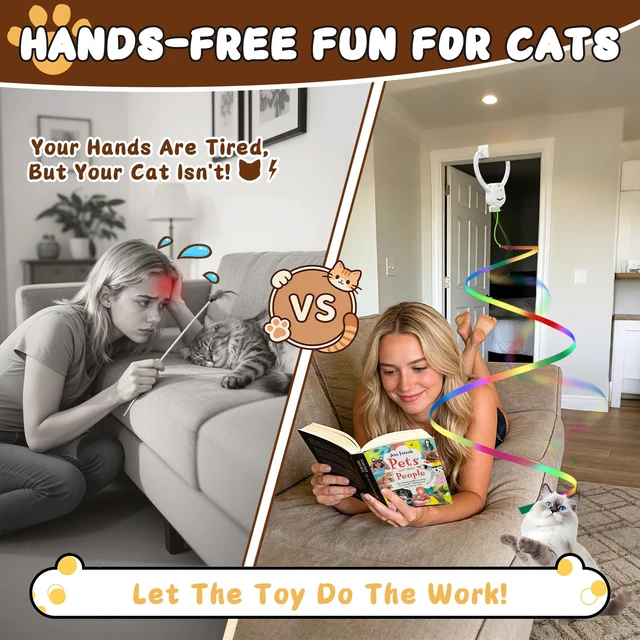 Alt view image 5 of 7 - Automatic Interactive Cat Toy for Indoor Cats, Hanging Cat Toy | Door hanging design with 360° rotating motion, USB-C rechargeable and smart touch restart.