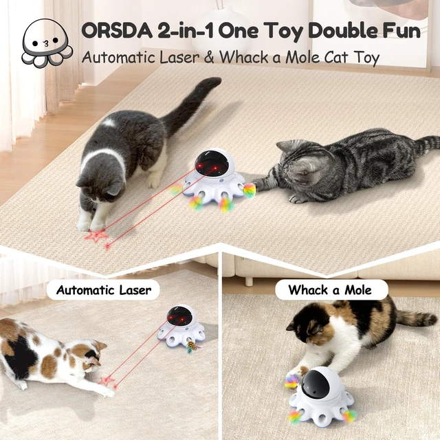 Alt view image 2 of 7 - Cat Laser Toy, 2-in-1 Interactive Automatic Motion Activated Moving 8 Holes Whack A Mole Feather, USB Rechargeable Electronic Smart Sensor Kitten Toys for Indoor Exercise