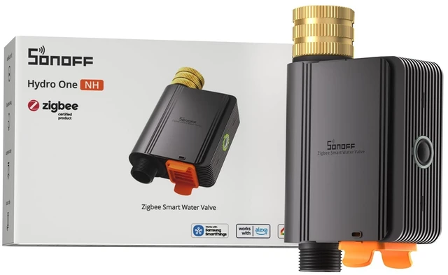 Main image of SWV-ZFU Hydro ONE Zigbee Smart Sprinkler Timer, Brass Inlet, Weather-Adaptive Scheduling Irrigation Timer with Flow Meter for Garden, 4 AA Powered, Requires Zigbee Hub, Compatible with HA