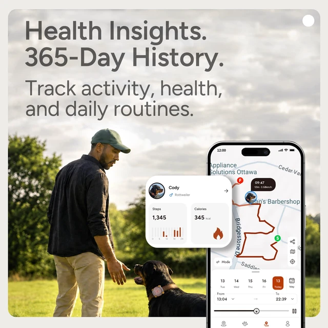 Alt view image 6 of 7 - Smart Dog & Cat GPS Tracker, 4 Smart Modes Real-Time Pet Tracker with Custom Virtual Fence IP67 Waterproof Location History & 365-Day Health Data Monitoring, Subscription Required