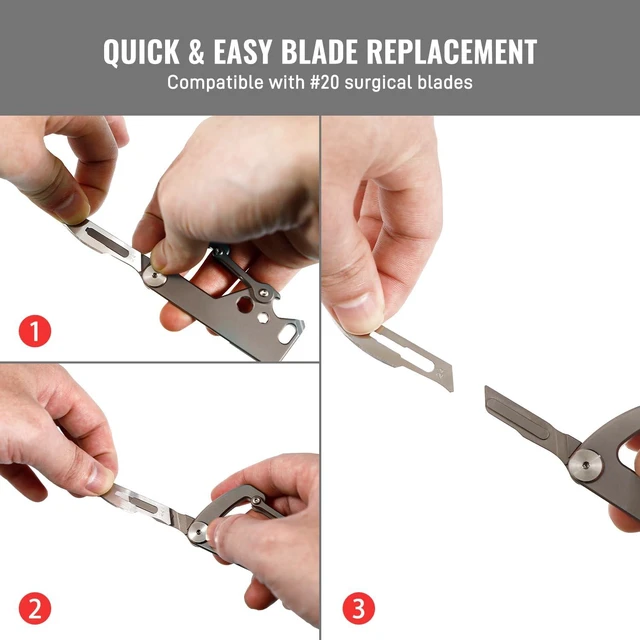 Alt view image 4 of 7 - Titanium Carabiner Keychain Clip with Foldable Utility Small Knife, Multitool Key Holder with Bottle Opener/Flat and Small Hexagonal Screwdrivers, Quick Released Backpack Clasp/Hook for EDC