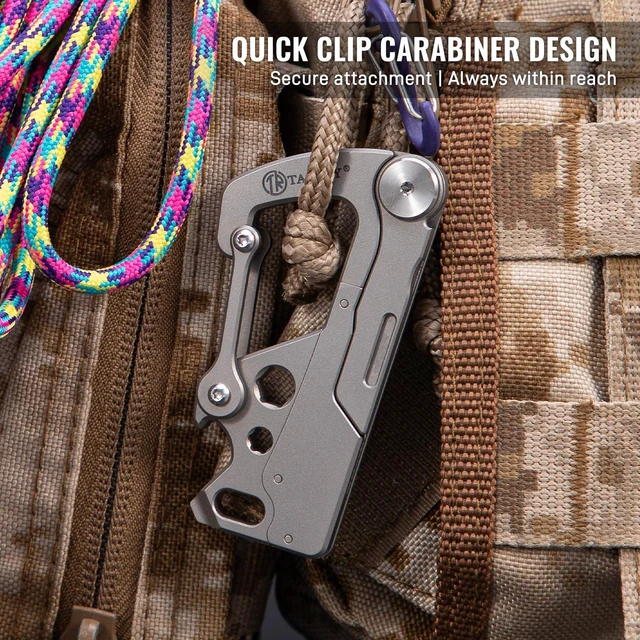 Alt view image 5 of 7 - Titanium Carabiner Keychain Clip with Foldable Utility Small Knife, Multitool Key Holder with Bottle Opener/Flat and Small Hexagonal Screwdrivers, Quick Released Backpack Clasp/Hook for EDC