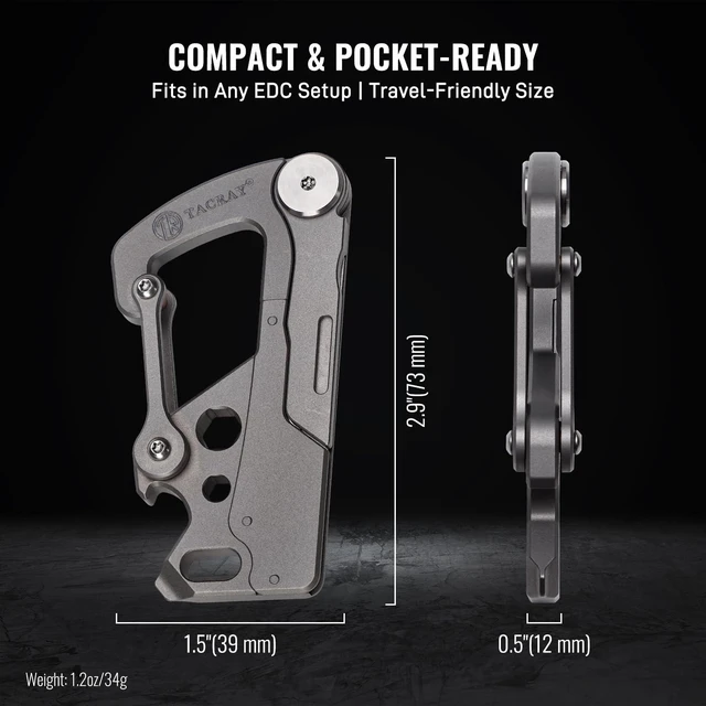 Alt view image 7 of 7 - Titanium Carabiner Keychain Clip with Foldable Utility Small Knife, Multitool Key Holder with Bottle Opener/Flat and Small Hexagonal Screwdrivers, Quick Released Backpack Clasp/Hook for EDC