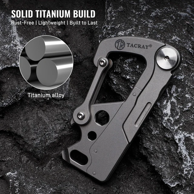 Alt view image 3 of 7 - Titanium Carabiner Keychain Clip with Foldable Utility Small Knife, Multitool Key Holder with Bottle Opener/Flat and Small Hexagonal Screwdrivers, Quick Released Backpack Clasp/Hook for EDC