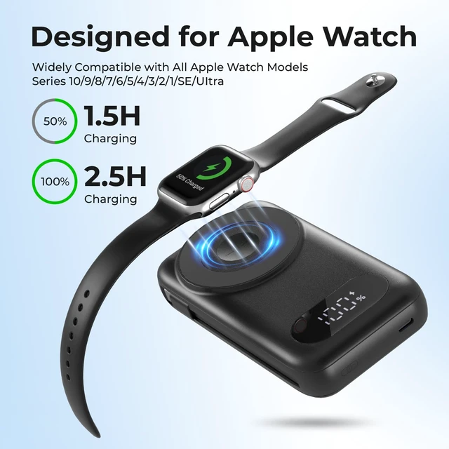 Alt view image 5 of 7 - Magnetic Portable Charger 26800mAh for iPhone 18/17/16/15/14/13/12 with Built-in Cables iWatch ChargerWireless Power Bank for Apple Watch and for airpods,Galaxy, Android Phones(Black)