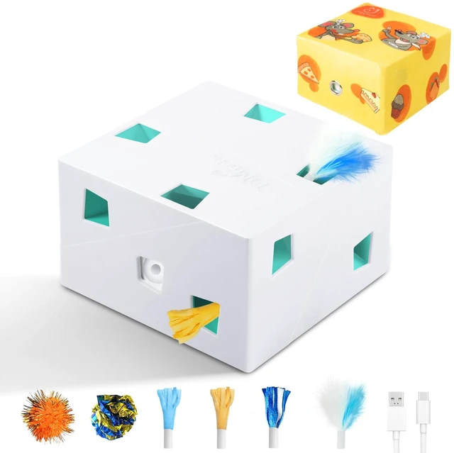 Main image of Automatic MigiBox Plus Cat Toys 3 in1 Interactive Pounce Mystery Under PopSkin 12 Holes Cardboard Kitten Toys for Indoor Rechargable 8 Accessories(White)