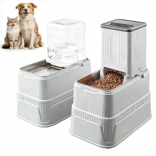 Main image of Elevated Automatic Pet Feeder & Water Dispenser, 128 Fl Oz/1 Gallon Water & 4.4lb Food Capacity, Stainless Steel Bowl, 2-Level Height Adjustable, Neck Protection for Small/Medium Dogs,Anti-Choking