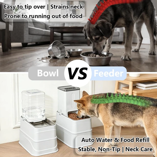 Alt view image 3 of 7 - Elevated Automatic Pet Feeder & Water Dispenser, 128 Fl Oz/1 Gallon Water & 4.4lb Food Capacity, Stainless Steel Bowl, 2-Level Height Adjustable, Neck Protection for Small/Medium Dogs,Anti-Choking