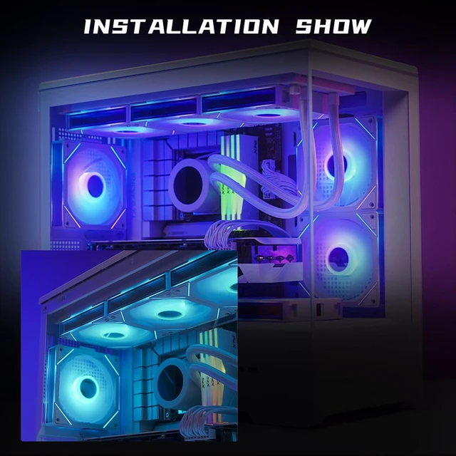 Alt view image 5 of 7 - Interstellar V1 120mm PC Case Fans, White | Daisy-Chain ,Infinity Mirror Module,ARGB PWM, Triple Pack, Computer Case PC Fans