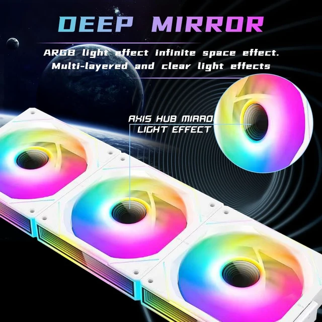 Alt view image 4 of 7 - Interstellar V1 120mm PC Case Fans, White | Daisy-Chain ,Infinity Mirror Module,ARGB PWM, Triple Pack, Computer Case PC Fans