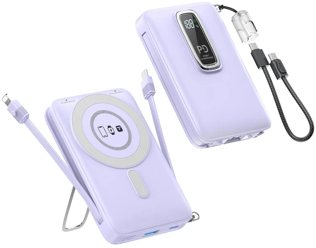 Main image of Magnetic Portable Charger 10000mAh USB-C 20W Magnetic Power Bank for iphone | Built-In USB C Cable,Foldable Stand,LED Display up to 20W Fast Charging,Travel & Daily Use for iPhone All Series