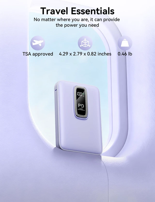 Alt view image 6 of 7 - Magnetic Portable Charger 10000mAh USB-C 20W Magnetic Power Bank for iphone | Built-In USB C Cable,Foldable Stand,LED Display up to 20W Fast Charging,Travel & Daily Use for iPhone All Series