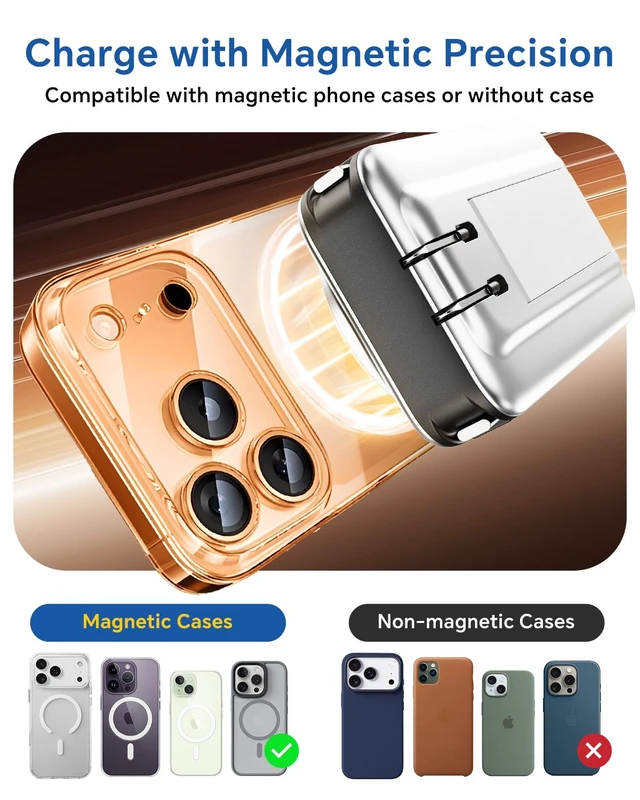 Alt view image 5 of 7 - for Magsafe Battery Pack, Real Capacity 10000mAh with AC Wall Plug Charger | 22.5W Fast Charging Portable Charger with Built-in Cables & Foldable Stand, Portable Power Bank for iPhone 12-18 iWatch