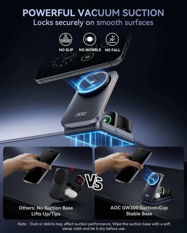 Alt view image 2 of 7 - GW300 25W Qi2.2-Certified 3-in-1 Foldable Wireless Charging Station | Magnetic Charger with Vacuum Suction & Active Cooling for iPhone 17, Apple Watch, AirPods (45W PD, Non-Battery)