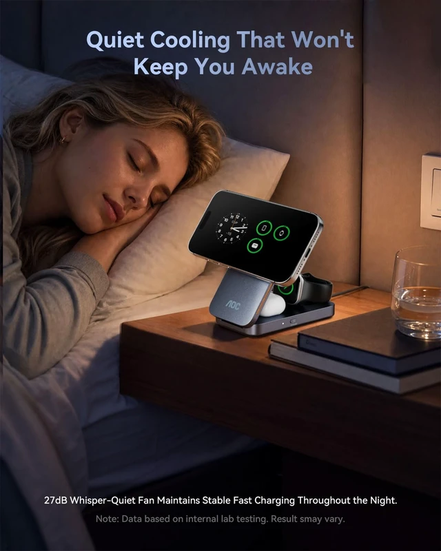 Alt view image 4 of 7 - GW300 25W Qi2.2-Certified 3-in-1 Foldable Wireless Charging Station | Magnetic Charger with Vacuum Suction & Active Cooling for iPhone 17, Apple Watch, AirPods (45W PD, Non-Battery)