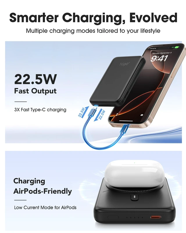Alt view image 3 of 7 - ° Mini Magnetic Power Bank,10,000mAh Magsafe Portable Charger,Black | 15W Ultra Slim PowerBank,22.5W Fast Charging,Compact Wireless Travel Essential Battery Pack,for iPhone 12-18 & Duo and More