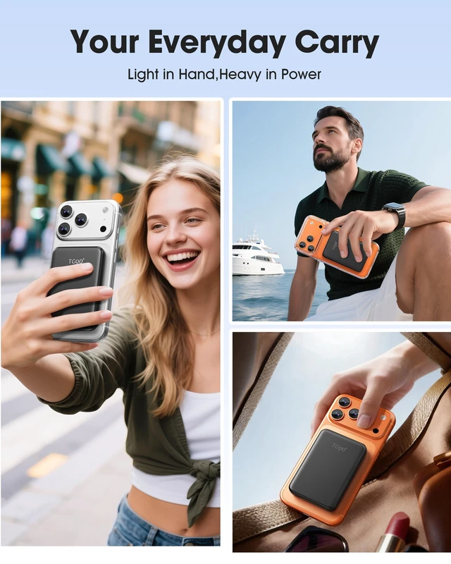 Alt view image 7 of 7 - ° Mini Magnetic Power Bank,10,000mAh Magsafe Portable Charger,Black | 15W Ultra Slim PowerBank,22.5W Fast Charging,Compact Wireless Travel Essential Battery Pack,for iPhone 12-18 & Duo and More