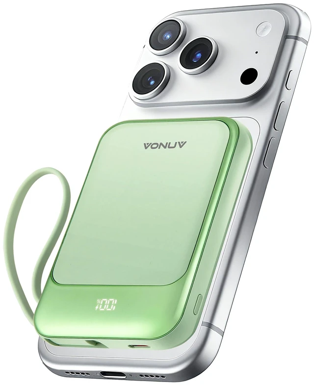 Main image of Magnetic Power Bank 10000mAh, Wireless Portable Charger with 15W Max Fast Charging & Built-in USB-C Cable, 22.5W PD LED Display Battery Pack Compatible with iPhone 17/16/15, Samsung Galaxy(green)
