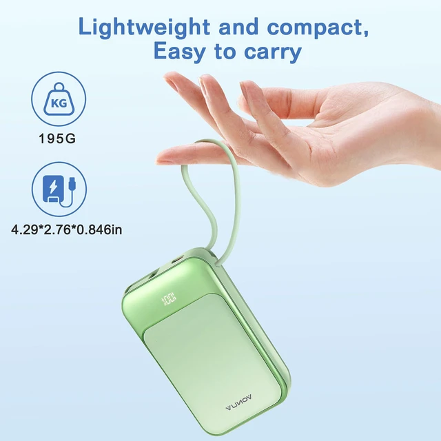 Alt view image 4 of 6 - Magnetic Power Bank 10000mAh, Wireless Portable Charger with 15W Max Fast Charging & Built-in USB-C Cable, 22.5W PD LED Display Battery Pack Compatible with iPhone 17/16/15, Samsung Galaxy(green)