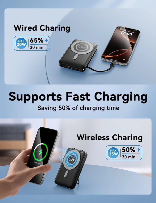 Alt view image 4 of 7 - for Magsafe Portable Charger 10000mAh 20W Fast Charging Magnetic Power Bank | Built-in Cables,with LED Display/Keychain/Stand,Pocket Size,3 in 1 Wireless Charger for iPhone 17-12 for iWatch for